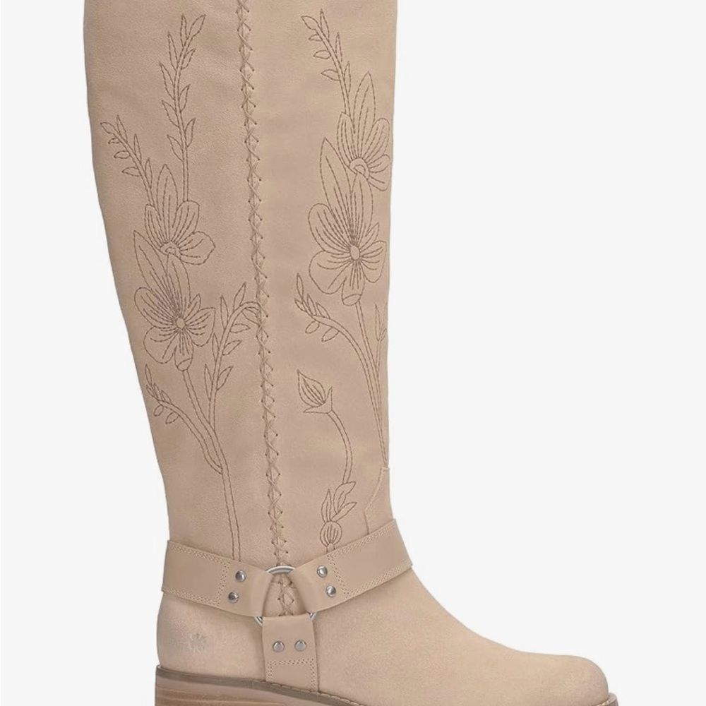 Lucky Brand Beige Floral Embroidered Over the Knee Boots